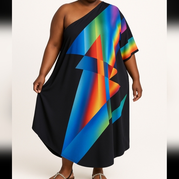NWT City Chic Colorful Geometric One-Shoulder Dress Sz M (18) - Picture 3 of 3